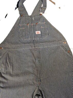 ROUND HOUSE Hickory Stripe Bib Overalls  50 x 33  Conductor Denim  Made USA  EXC